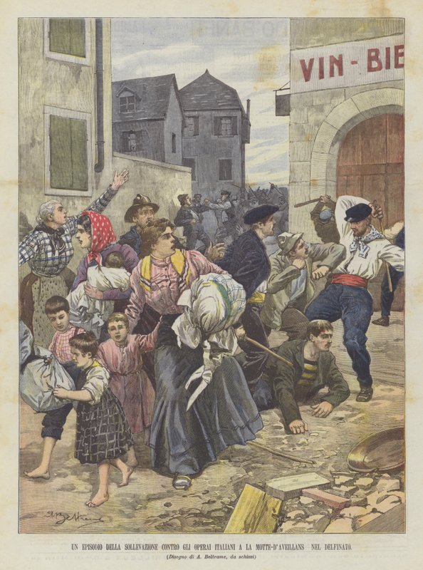 A La Motte-DAveillans Nel Dauphiné olasz munkásai elleni felkelés epizódja alkotó: Achille Beltrame