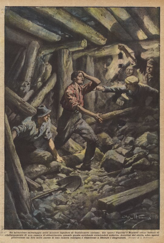 Csodálatos mentés Castelnuovo (Arezzo) fabányáiban alkotó: Achille Beltrame