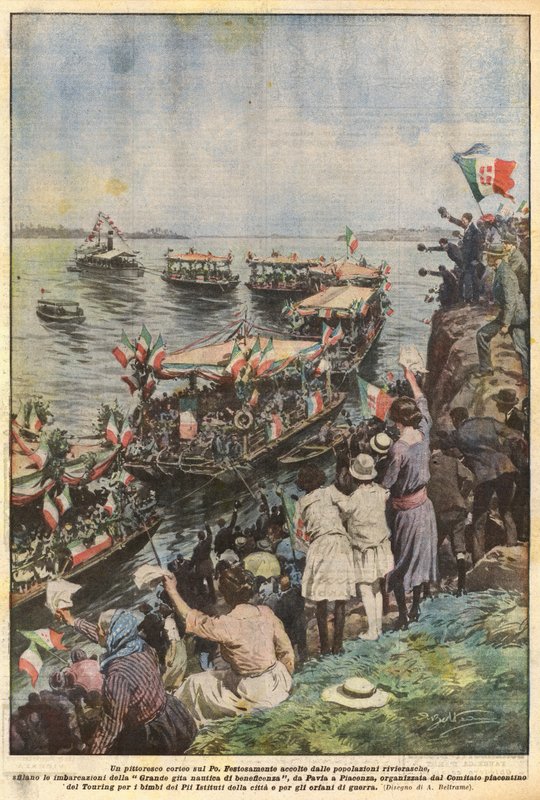 Festői felvonulás a Pó-n alkotó: Achille Beltrame