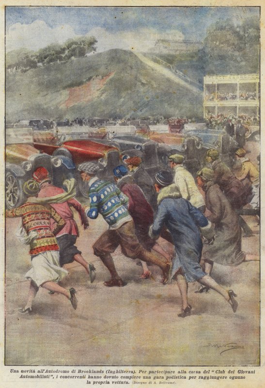 Újdonság a brooklandsi versenypályán (Anglia) alkotó: Achille Beltrame