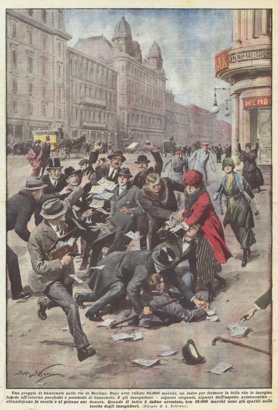 Bankjegyzápor Berlin utcáin alkotó: Achille Beltrame