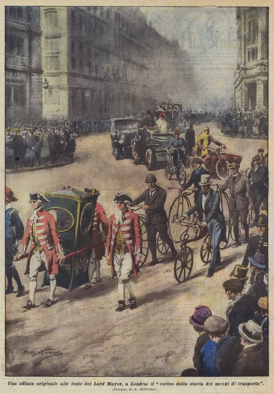 Eredeti felvonulás a Lord Mayor ünnepségen Londonban, a közlekedés történetének felvonulása alkotó: Achille Beltrame