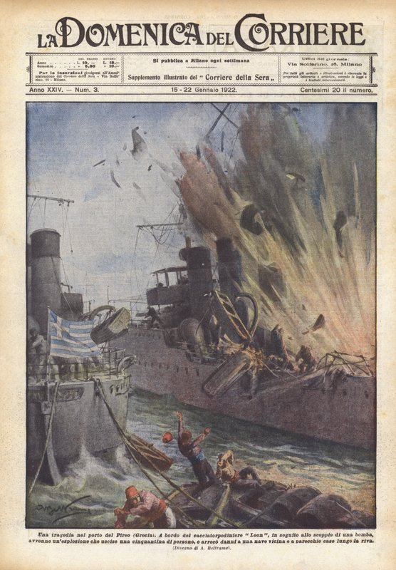 Tragédia Piraeus kikötőjében (Görögország) alkotó: Achille Beltrame