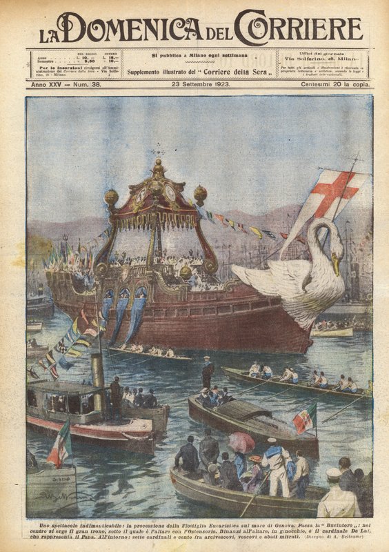 Felejthetetlen látvány, az Eucharisztikus Flotilla körmenete a genovai tengeren alkotó: Achille Beltrame