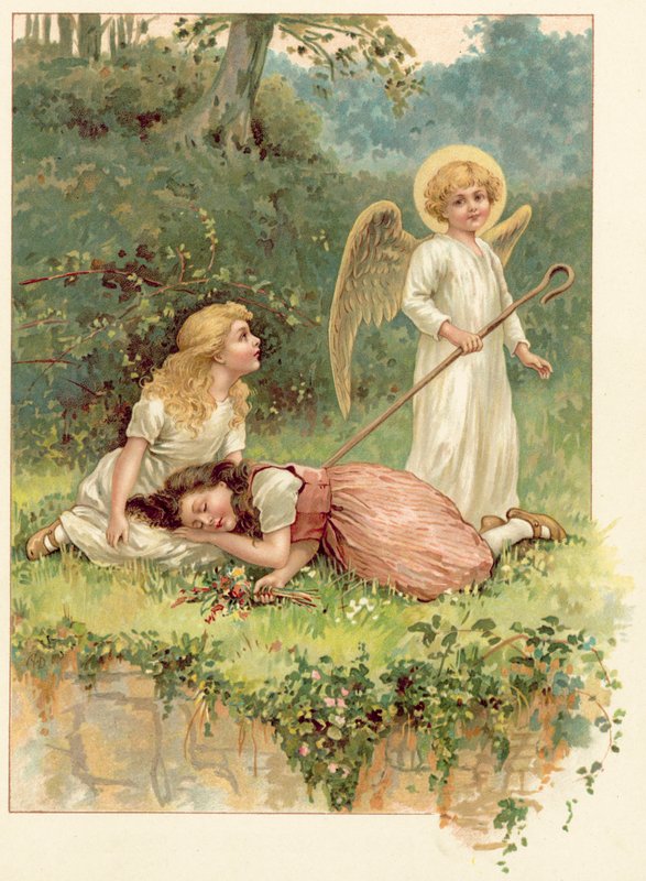 Hófehér, rózsapiros és az angyal (chromolitho) alkotó: Ada Dennis