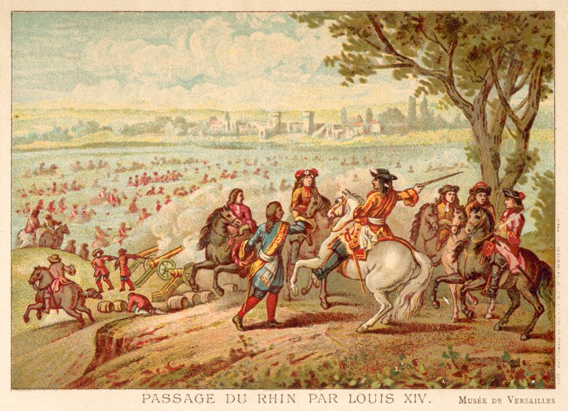 XIV. Lajos francia átkel a Rajnán, 1672 (chromolitho) alkotó: Adam Frans van der Meulen