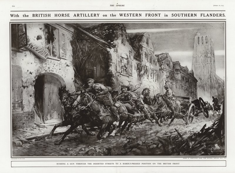 Brit lótüzérség a nyugati fronton Dél-Flandriában, I. világháború alkotó: Addison Thomas Millar