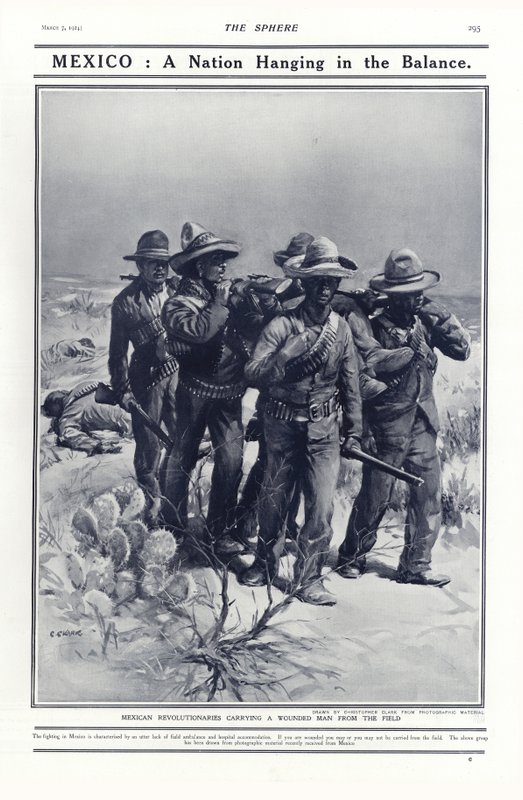 Mexikói forradalmárok visznek ki egy sebesültet a harctérről, 1914 alkotó: Addison Thomas Millar