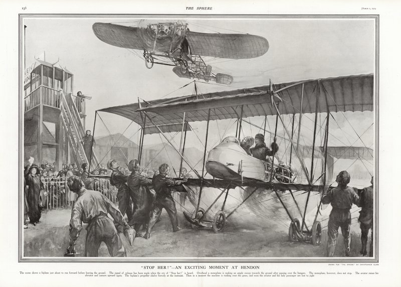 Közeli baleset a Hendon Aerodrome-on, 1913. alkotó: Addison Thomas Millar