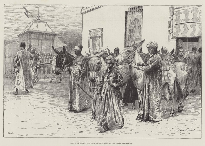Egyiptomi szamarak a kairói utcában a párizsi kiállításon alkotó: Adolphe Gustave Binet