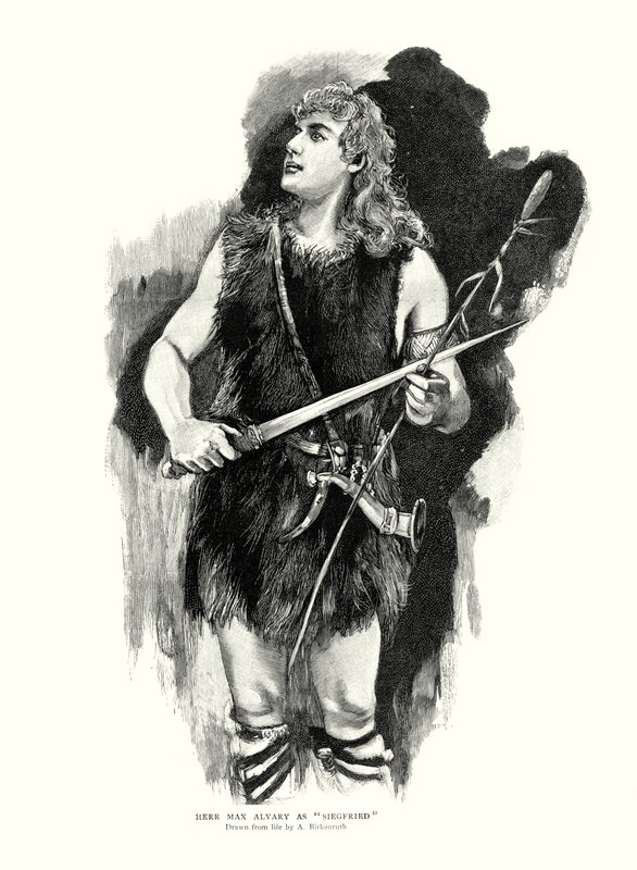Max Alvary német tenor Siegfried szerepében Richard Wagner Die Walkure című operájában a Royal Opera House-ban, Covent Garden, London (litho) alkotó: Adolphe Birkenruth
