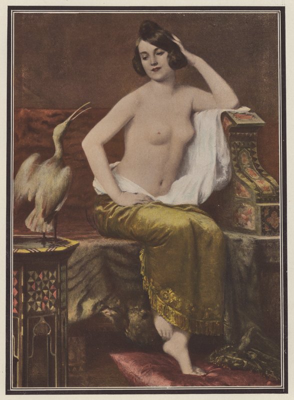 A kedvenc nő madárral (színes litho) alkotó: Adolphe Weisz