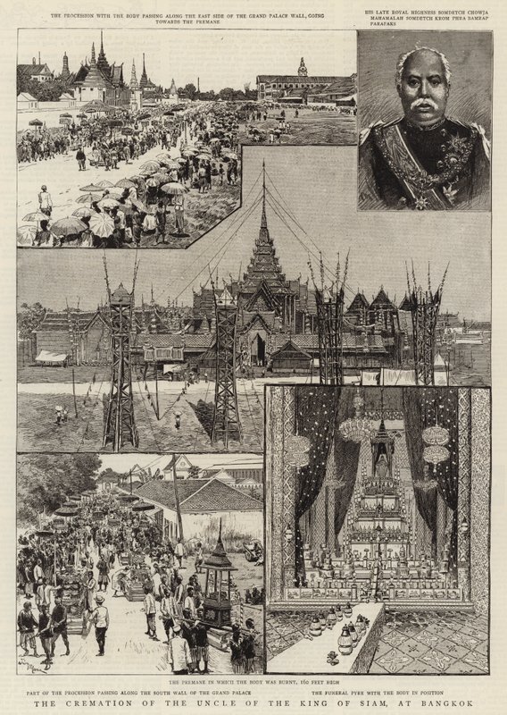 Sziám király nagybátyjának hamvasztása Bangkokban alkotó: Adrien Emmanuel Marie
