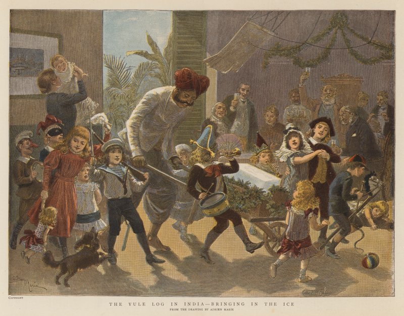 The Yule Log in India, Bringing in the Ice (chromolitho) alkotó: Adrien Emmanuel Marie