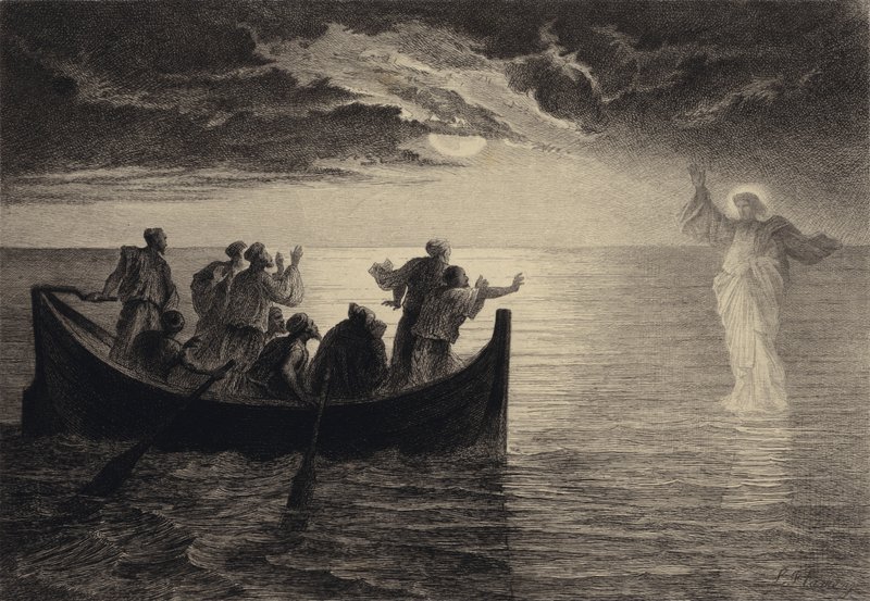 Jézus a tengeren jár alkotó: after Albert Robida