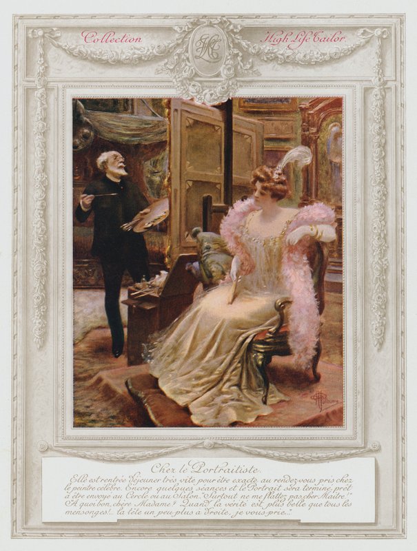 Belle Epoque Paris, Divatos hölgy, aki portréját festette (színes litó) alkotó: Albert Guillaume