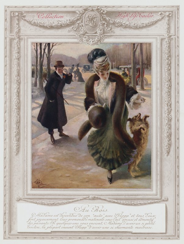 Belle Epoque Paris, Divatos hölgy a Bois de Boulogne-ban (színes litó) alkotó: Albert Guillaume