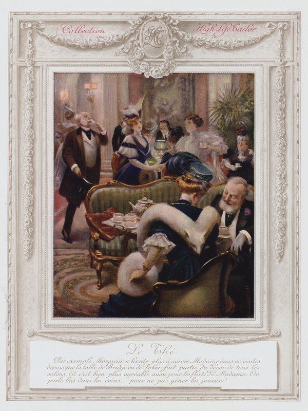Belle Epoque Paris, Divatos hölgy teázik (színes litho) alkotó: Albert Guillaume