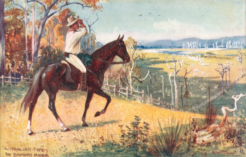 Ausztrál típusok: Boundary Rider (színes litográfia) alkotó: Albert Henry Fullwood