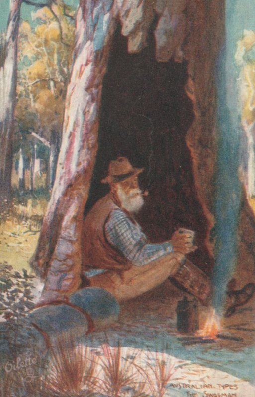 Ausztrál típusok: Swagman (színes litográfia) alkotó: Albert Henry Fullwood
