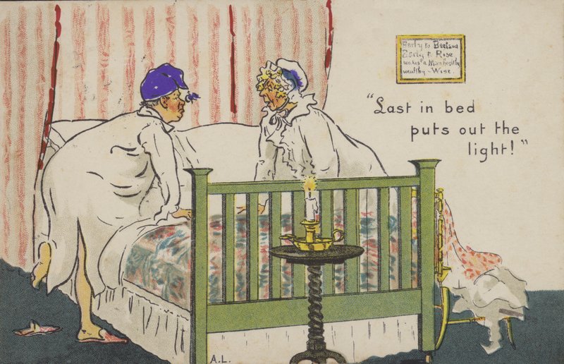 "Utolsó az ágyban eloltja a villanyt!" (színes litó) alkotó: Albert Jnr. Ludovici
