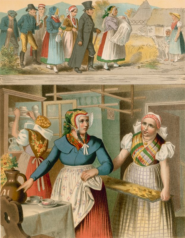 Német viselet, Poroszország (Szilézia tartomány), Buchwald, Fischbach alkotó: Albert Kretschmer