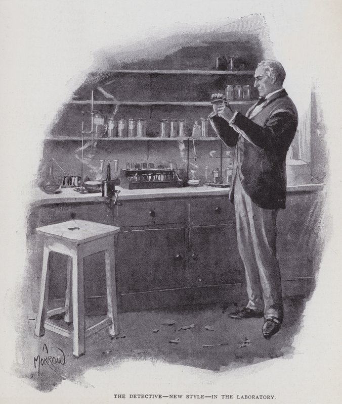 A detektív, új stílus, a laboratóriumban (litho) alkotó: Albert Morrow