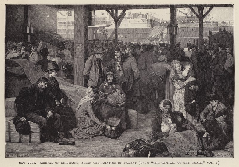 New York – Az emigránsok érkezése (litho) alkotó: Albert Pierre Dawant