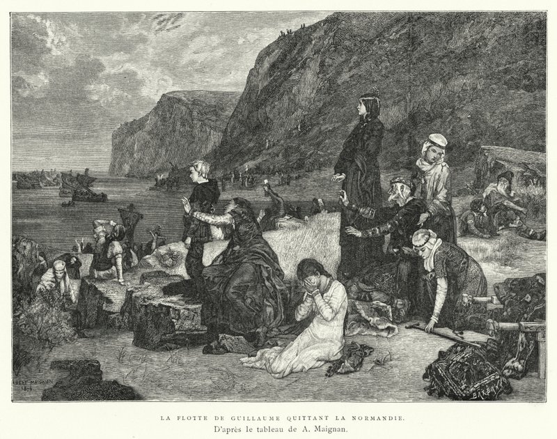 Guillaume flottája elhagyja Normandiát (metszet) alkotó: Albert Pierre René (after) Maignan