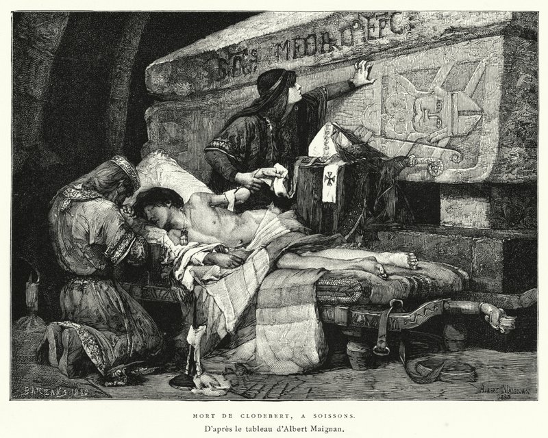Clodebert halála, Soissonsnál (metszet) alkotó: Albert Pierre René (after) Maignan
