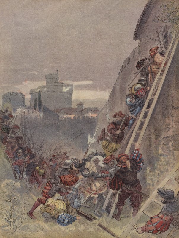 Bourbont a Róma elleni támadásban ölték meg 1527. május 6-án alkotó: Albert Robida