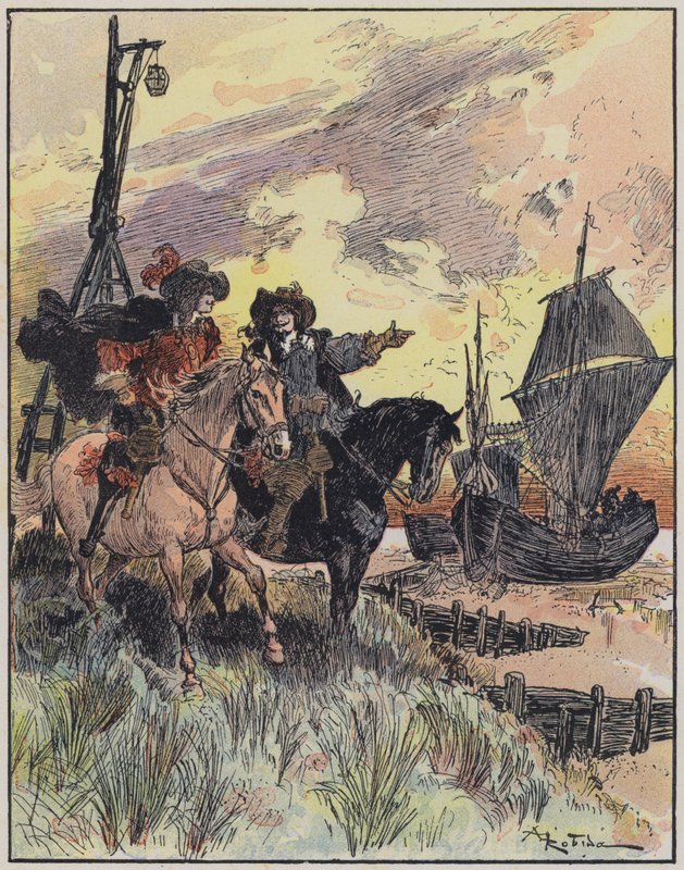 Illusztráció a Le Capitaine Bellormeau-hoz: A Robida illusztrálta (színes litó) alkotó: Albert Robida
