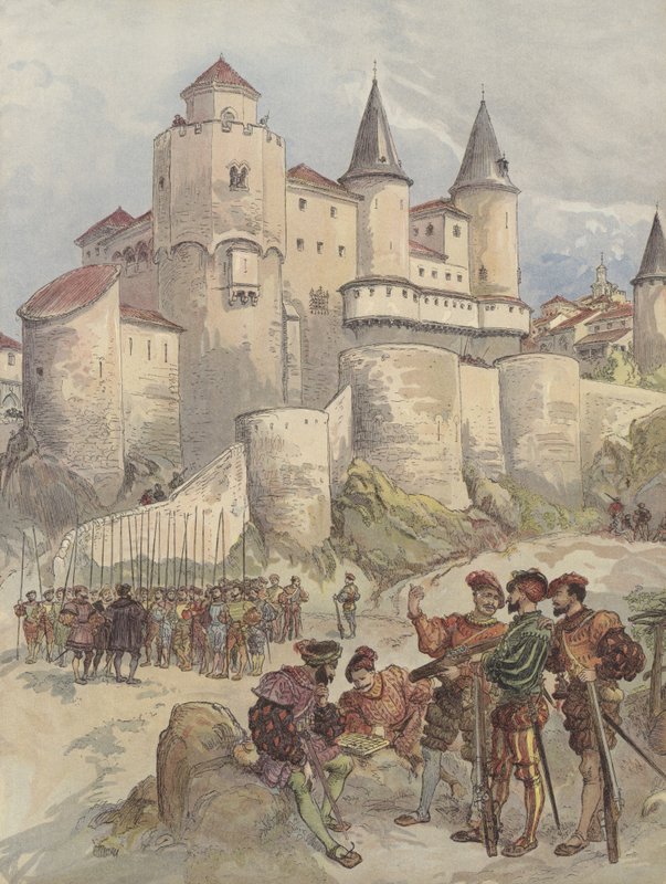 A fogoly, I. Francois a madridi Alcazar tornyába van bezárva alkotó: Albert Robida