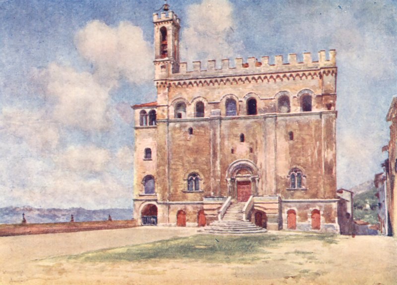 Palazzo Pubblico, Gubbio (színes litográfia) alkotó: Alberto Pisa