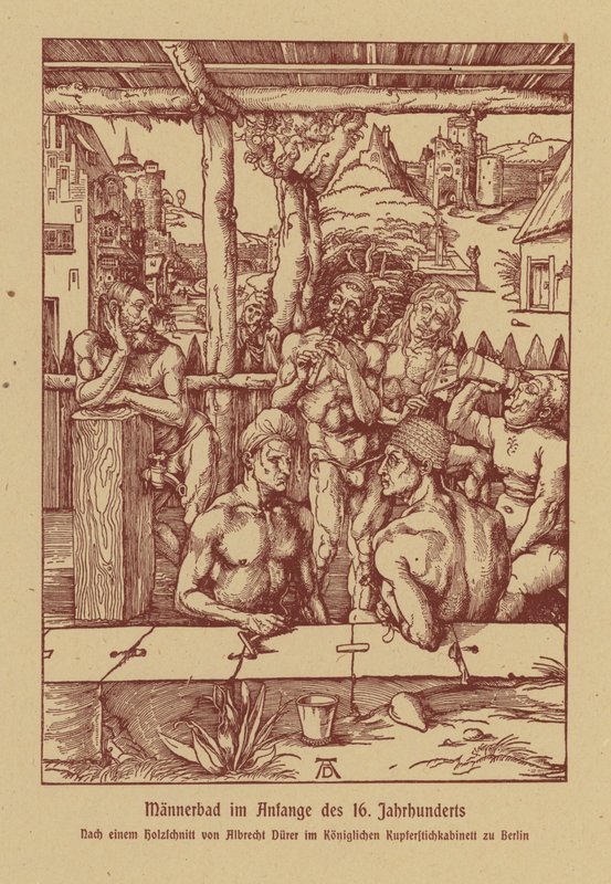 Férfifürdő, 16. század eleje (színes litográfia) alkotó: Albrecht (after) Durer or Duerer