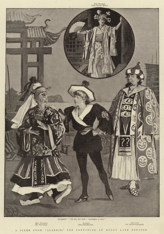 Jelenet az Aladdinból, a pantomimból a Drury Lane Színházban alkotó: Alexander Stuart Boyd