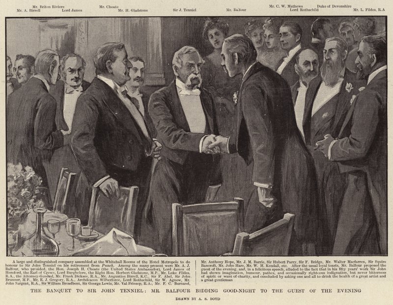 A bankett Sir John Tennielnek, Balfour úr jó éjszakát kíván az est vendégének alkotó: Alexander Stuart Boyd