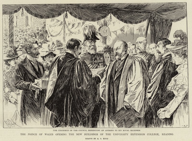 A walesi herceg megnyitja a University Extension College új épületeit, felolvasás alkotó: Alexander Stuart Boyd