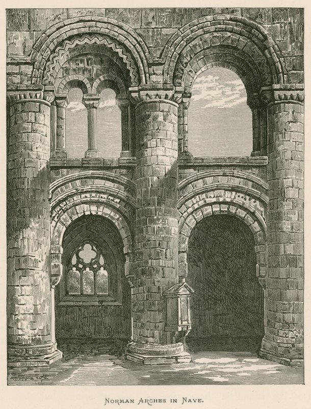 Jedburgh apátság, normann boltívek a templomhajóban alkotó: Alexander Francis Lydon