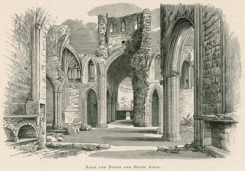 Melrose Abbey, Nave és Északi és Déli folyosó (metszet) alkotó: Alexander Francis Lydon