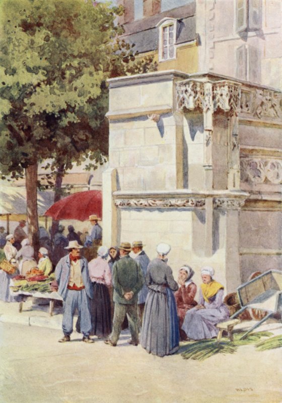 Blois, XII. Lajos szökőkútja a piactéren (színes litó) alkotó: Alexander Henry Hallam Murray
