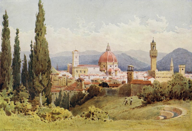 Firenze a Boboli-kertből, Fiesole felé nézve (színes litó) alkotó: Alexander Henry Hallam Murray