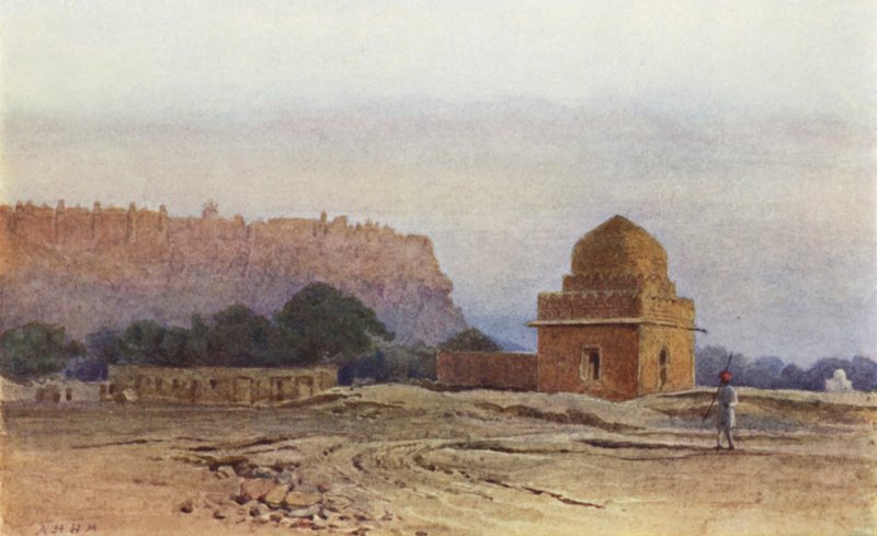Gwalior erőd napkelte előtt (színes litó) alkotó: Alexander Henry Hallam Murray