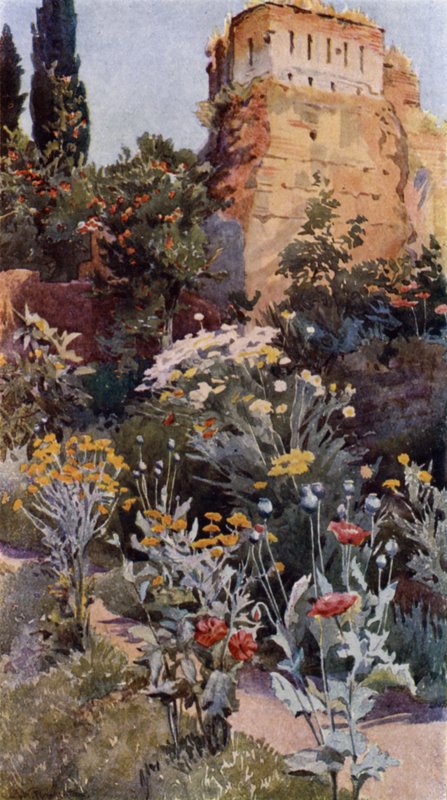 Az Alhambra kertjében (színes litó) alkotó: Alexander Wallace Rimington