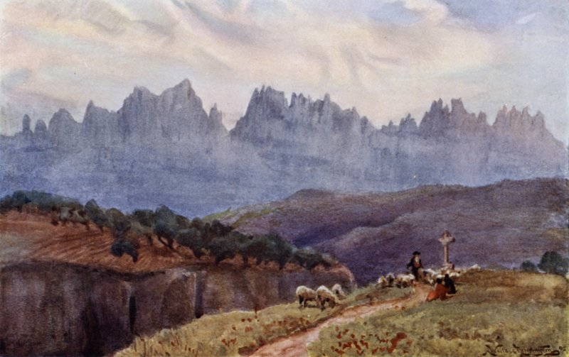 Montserrat-hegység Manresából, Barcelona közelében (színes litho) alkotó: Alexander Wallace Rimington