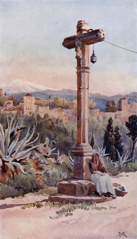 Útszéli kereszt, Granada közelében (színes litho) alkotó: Alexander Wallace Rimington