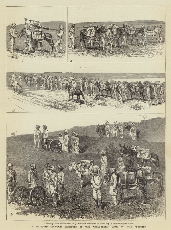 Afganisztán, az angol-indiai hadsereg hegyi ütegei a határon alkotó: Alfred Chantrey Corbould