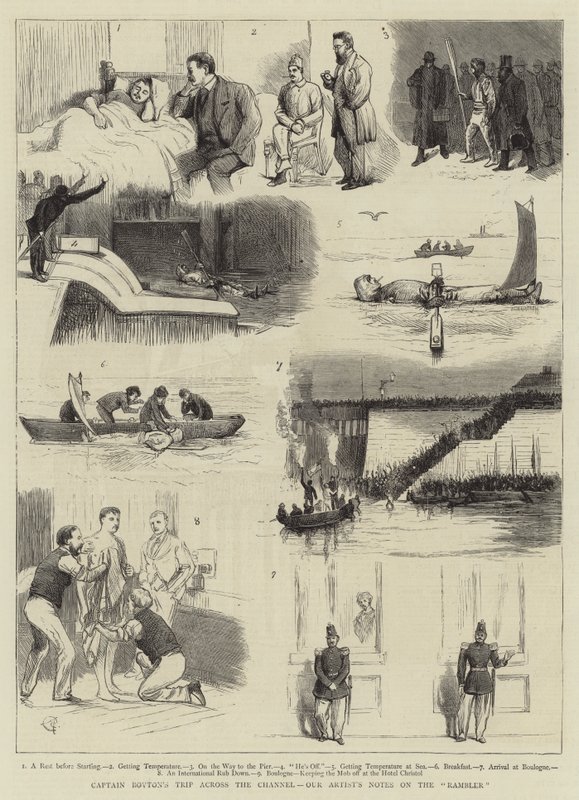 Boyton kapitány útja a Csatornán át, művészünk feljegyzései a Ramblerről alkotó: Alfred Chantrey Corbould