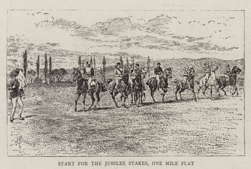 A Jubilee Stakes rajtja, One Mile Flat alkotó: Alfred Chantrey Corbould