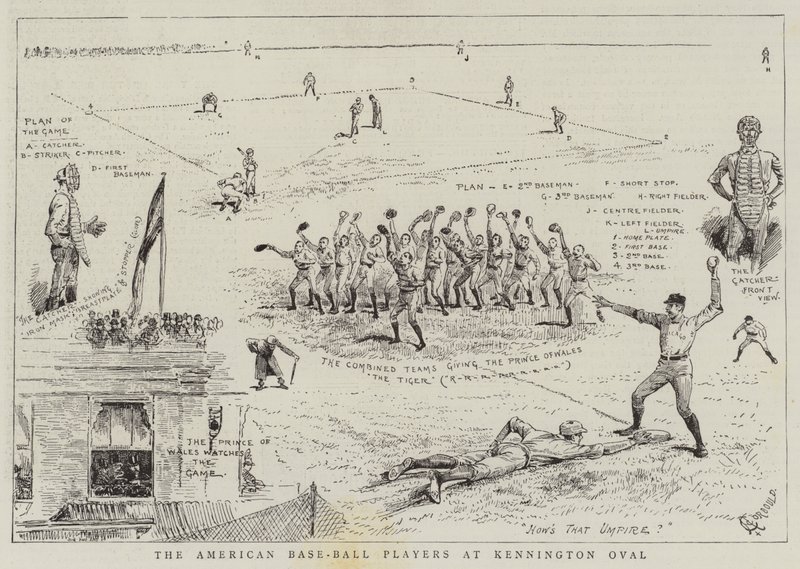 Az amerikai baseball játékosok a Kennington Ovalban alkotó: Alfred Chantrey Corbould
